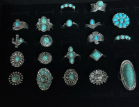 Tray With 20 Turquoise Coloured Rings Various Styles
