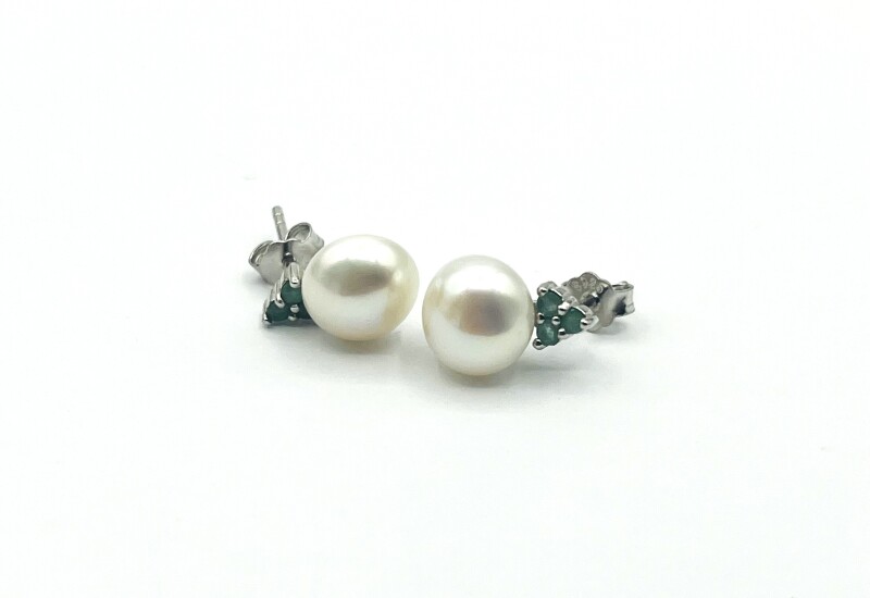 Sterling Silver Natural Emerald (0.06ct) with Pearl 8.6mm Earring, W/A $400.00. Emerald is the birthstone for May.
