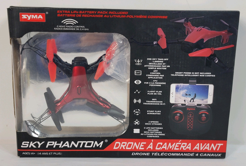 Syma Sky Phantom 4-CH Remote Control Drone w/Camera . Android & Apple Compatible . Untested