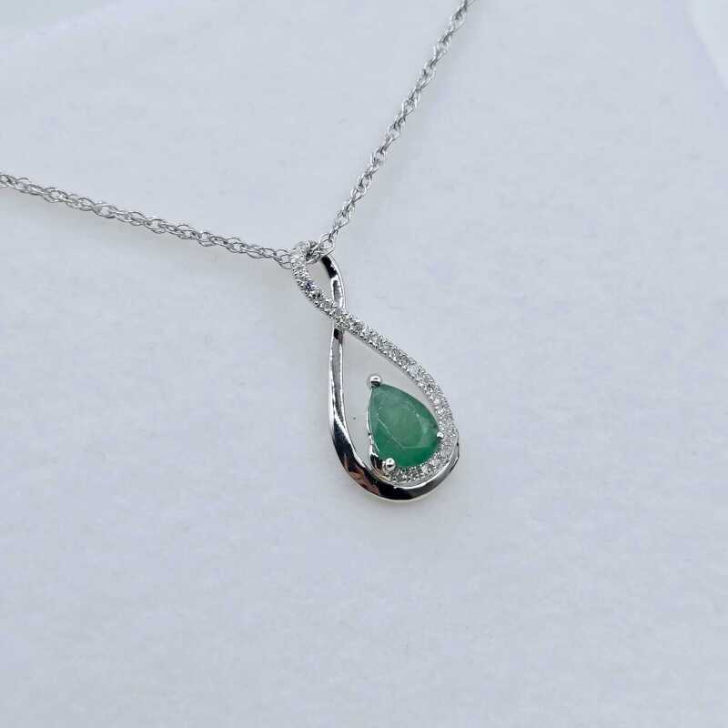 Sterling Silver Natural Emerald (0.55ct) with Diamond (0.06ct) Pendant with Sterling Silver Chain, W/A $760.00. Emerald is the birthstone for May.