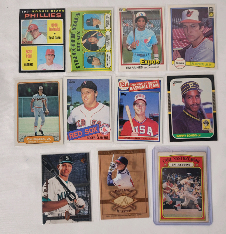 1970 - 1992 MLB Baseball All-Stars Rookie Trading Cards & 1972 Carl Tastrzemski Trading Card . 11 Trading Cards