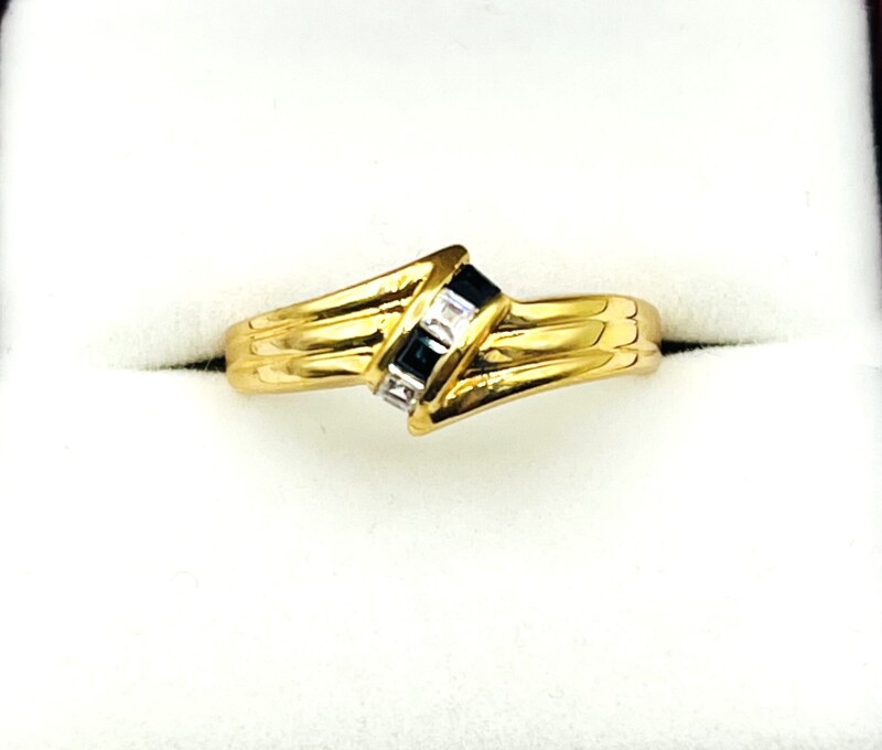 Natural Blue Sapphire (0.10ct) with CZ (0.16ct) Ring, Size 7.5, W/A $300.00. Sapphire is the birthstone for September.