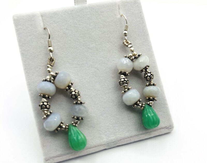Sterling Silver Chalcedony and Green Onyx Earring, Retail $450.00.