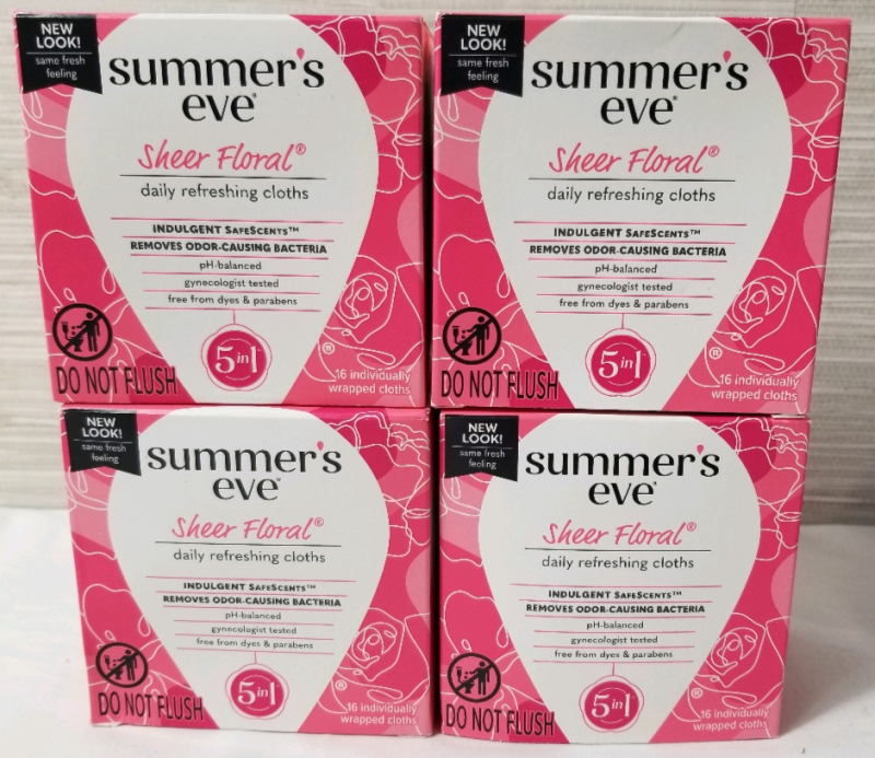 4 new (16 per) boxes SUMMER'S EVE Sheer Floral daily refreshing cloths