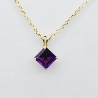 10KT Yellow Gold Natural Amethyst (1.1ct) Pendant with Gold Plated Sterling Silver Chain, Retail $450.00.