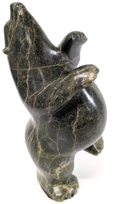 WOW! Signed Fat Dancing Bear Standing on One Paw Stone Carving Indigenous Art - 9.25" Talk