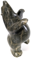WOW! Signed Fat Dancing Bear Standing on One Paw Stone Carving Indigenous Art - 9.25" Talk