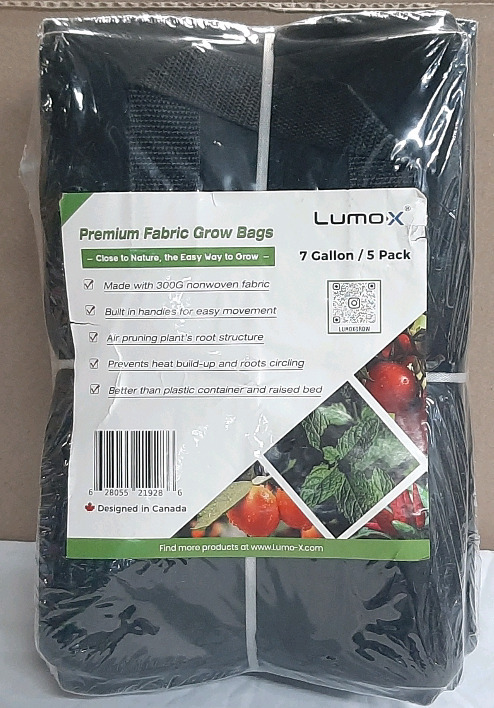 New 5 pk Lumox 7 Gallon/5 Pack Premium Fabric Grow Bags