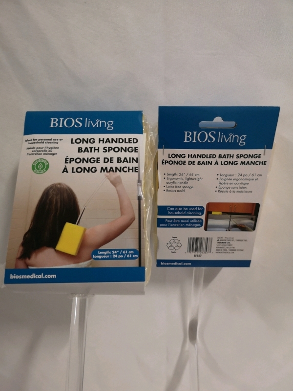 2 New Long Handled Bath Sponge by Bios Living