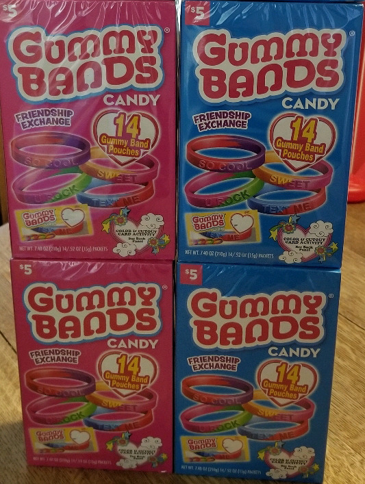 4 new boxes Gummy Bands candy 2 blue and 2 pink