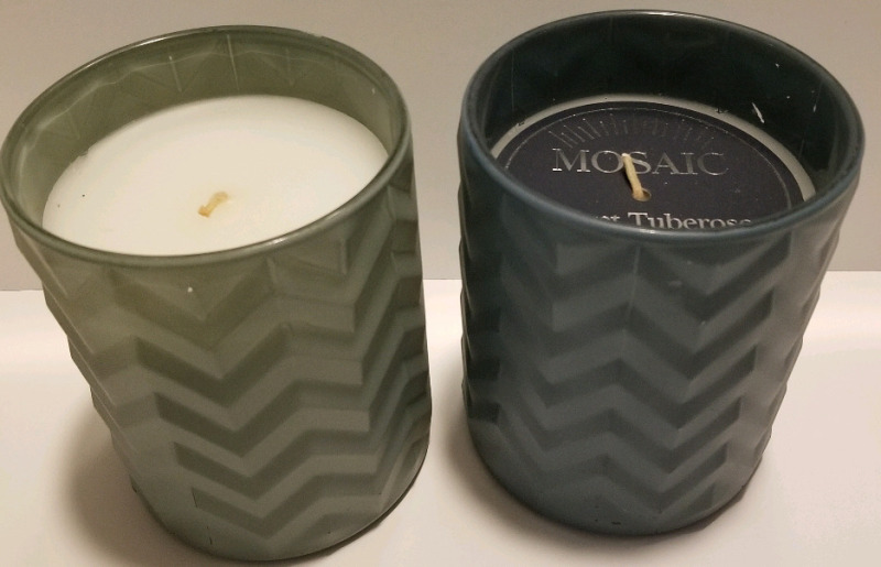 2 new MOSAIC BATH & SPA 16.9 oz hand poured scented candles "Velvet Tuberose" measure 5" tall