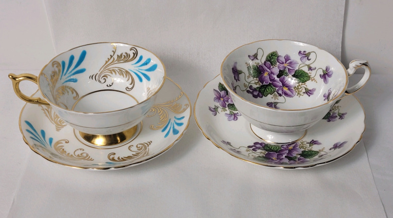 Paragon " Sky Blue and Gold " & " Valentine " Cup and Saucer Sets . All Cups and Saucers Ring True