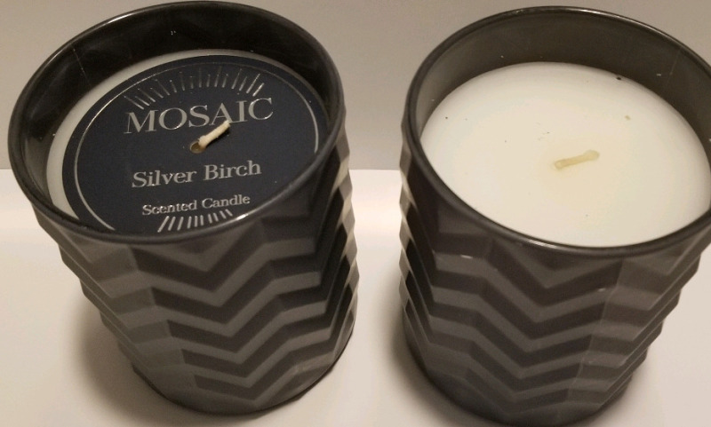 2 new MOSAIC BATH & SPA 16.9 oz hand poured scented candles "Silver Birch" measure 5" tall