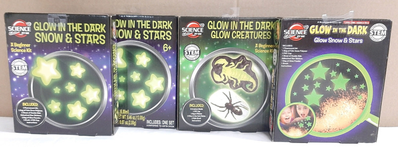 4 New in Box Science By Me Glow in The Dark Snow & Stars & Glow Creatures