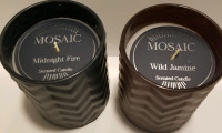 2 new MOSAIC BATH & SPA 16.9 oz hand poured scented candles "Wild Jamine & Midnight Fire" measure 5" tall