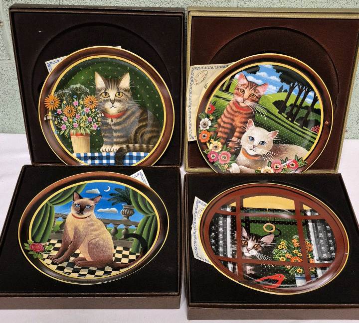 4 Collector Plates Walters Window Uncle Tads Cats Series By Thaddeus Krumeich with COA's in Boxes 9.75" Diameter Anna Perenna