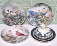 3 Collector Plates Birds By Lena Liu 8.5" Diameter & Real Old Willow Covered Dish England