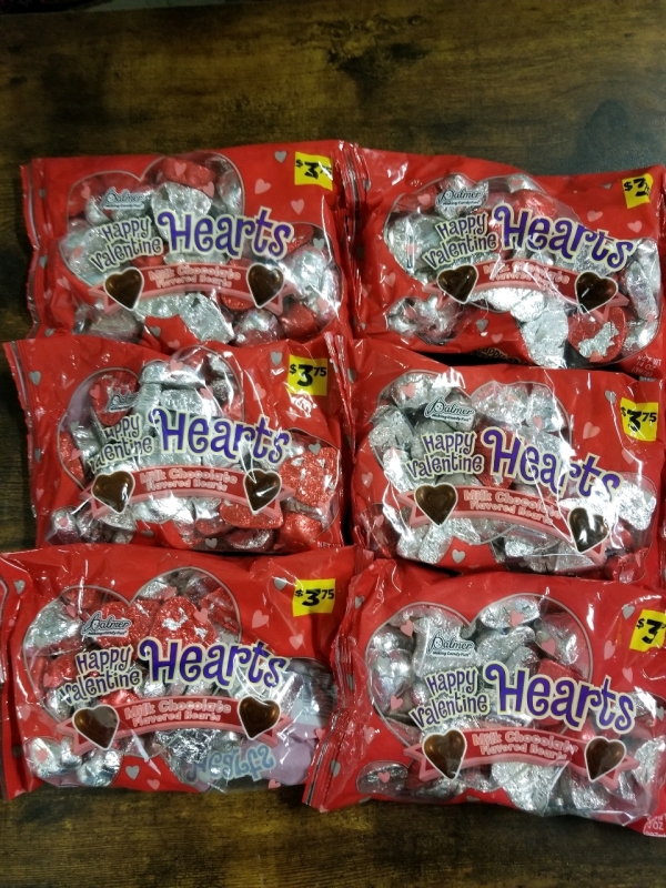 6 new (14 oz) bags of Palmers milk chocolate hearts no bb date