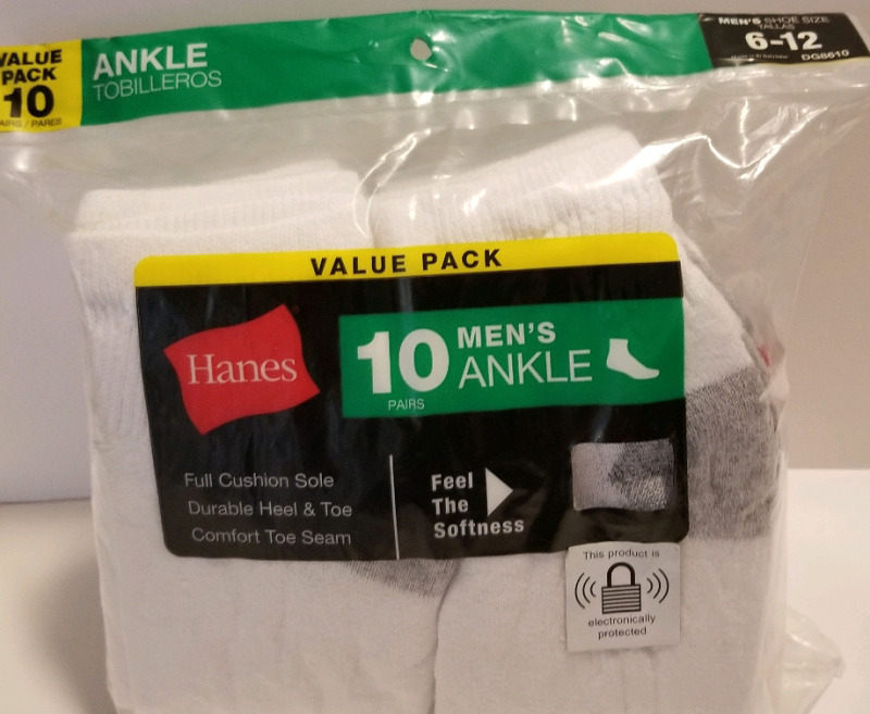 10 new pairs mens size 6-12 Hanes ankle socks