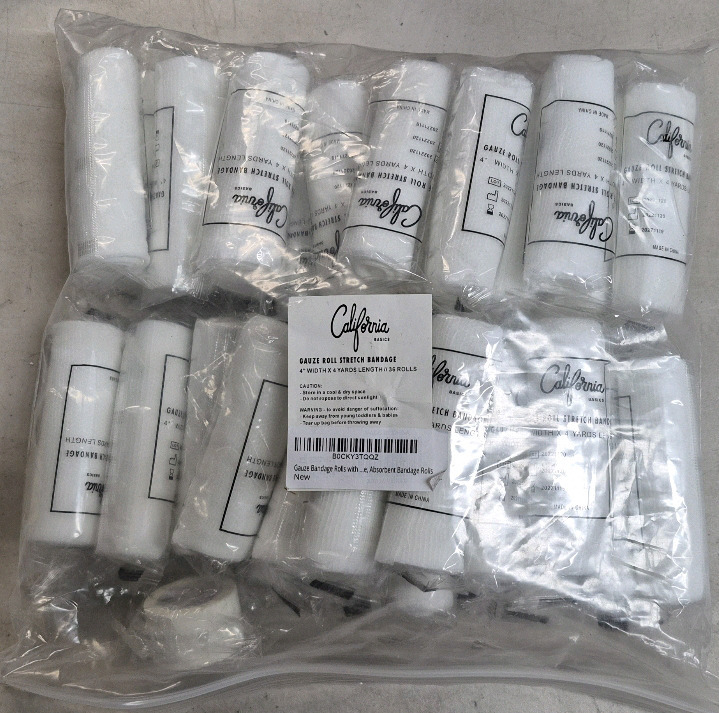 36 New California Basics Gauze Bandage Rolls Each Roll 4" W & 4 Yards Long