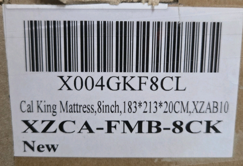 New In Box | California King 8" Matress | 183cm x 213cm x 20cm | Model # TLFM * Retails $ 400+ *