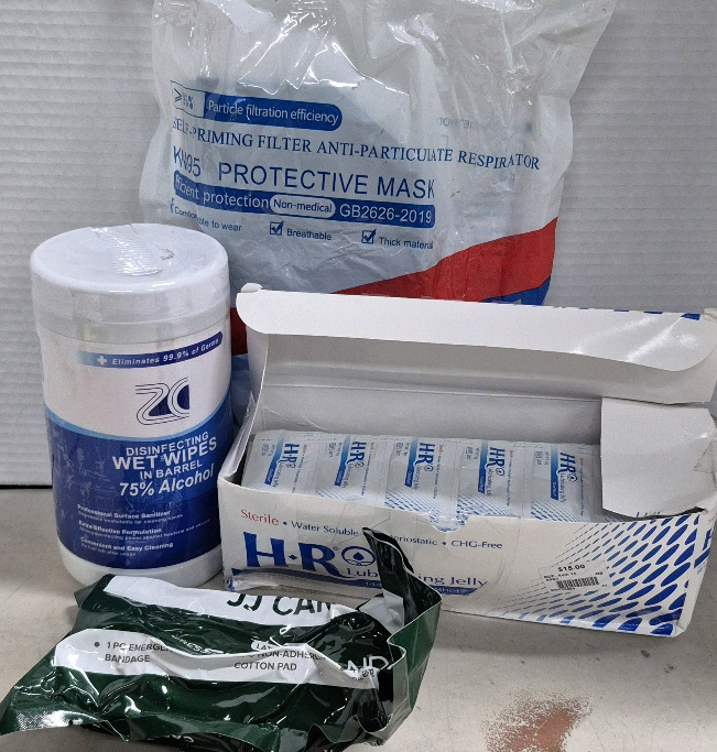 NEW Health Care Lot - 30 KN95 Masks, Wet Wipes, Emergency Bandage & HR Lubricating Jelly Packs