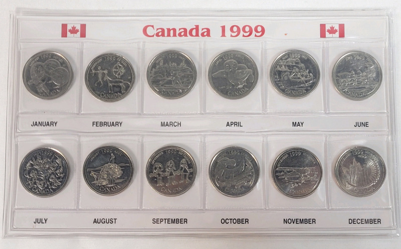 1999 Canadian Month Quarter Coin Set . 12 Coins