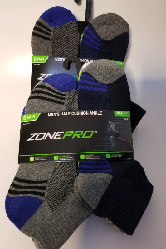 12 new pairs of men's Zone Pro ankle socks shoe size 6-12