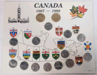 1992 (1867-) Canadian Provincial Quarter & Loonie Coin Set . 15 Coins .