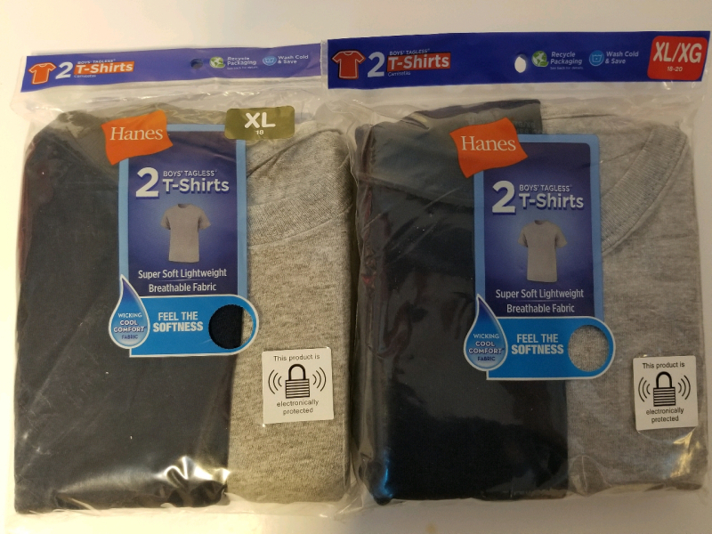 4 new XL boys Hanes tagless t-shirts wicking cool comfort fabric
