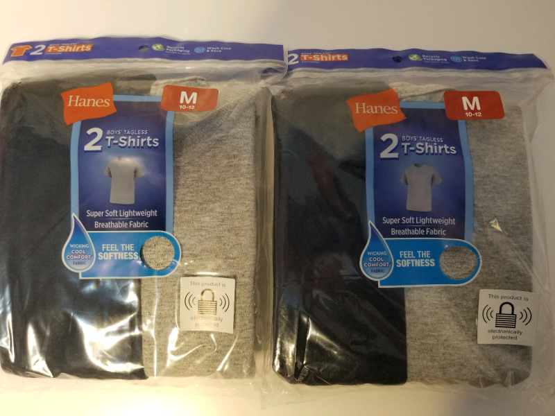 4 new M boys Hanes tagless t-shirts wicking cool comfort fabric