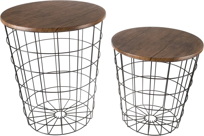New - Lavish Home End Tables - Set of 2 - Nesting Tables with Removable Wood Tops and Metal Basket Bases . See photos for measurements