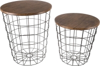 New - Lavish Home End Tables - Set of 2 - Nesting Tables with Removable Wood Tops and Metal Basket Bases . See photos for measurements
