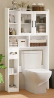 New - Petkapoo Over The Toilet Storage Cabinet w/Acrylic Glass Door & Adjustable Shelves, Freestanding Bathroom Storage Cabinet Over The Toilet . Retail $100 . See photos for measurements