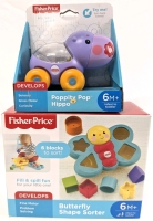 2 New FISCHER-PRICE Baby Toys for 6M+ : Poppity Pop Hippo & Butterfly Shape Sorter