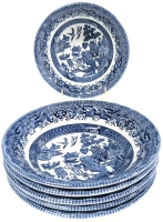 6 Crown Clarence England Willow Pattern Small Bowls - 6.25" Diameter &times; 1.5" Tall ea