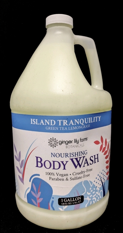 New GINGER LILY FARMS Green Tea Lemongrass Nourishing Body Wash - 1 Gallon (Slight Leak from Transit, Volume Lower Than Listed) | Retails Over $60!