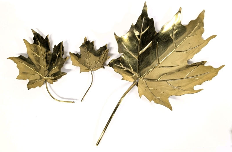 Vintage 3-Piece Brass Maple Leaf Wall Art Made in Hong Kong - 4.5" - 11.75" Long