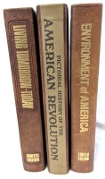 3 Vintage Hardcover History Books Bound in Mission Leather - Living Tomorrow-Today, Pictural History of the American Revolution, Environment of America