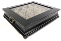 BOMBAY Company 2005 Glass & Wood Display Case / Tea Chest with Handles - 13.25" &times; 12" &times; 3.15" Tall