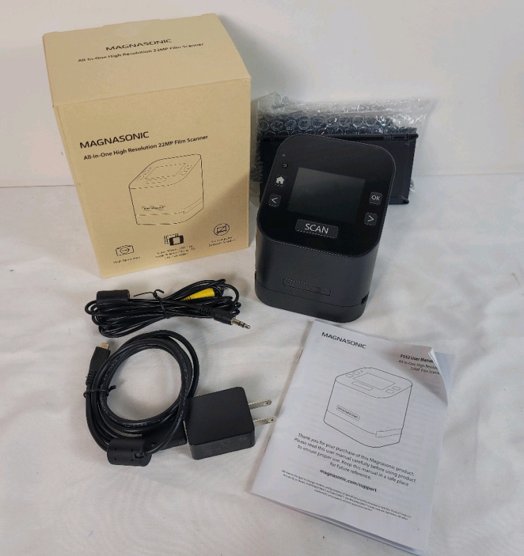 Magnasonic All-In-One High Resolution 22MP Film Scanner . A device used to convert old film negatives and slides into digital JPEG images . Tested Powers Up , Not Tested with slide