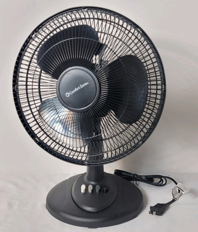 New - Comfort Zone 12" 3-Speed Oscillating Table Fan . Tested Working