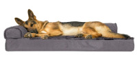 New | Furhaven Orthopedic Dog Bed Plush & Velvet L Shaped Chaise w/Removable Washable Cover - Platinum Gray, Jumbo (X-Large) | *Retails Over $100*