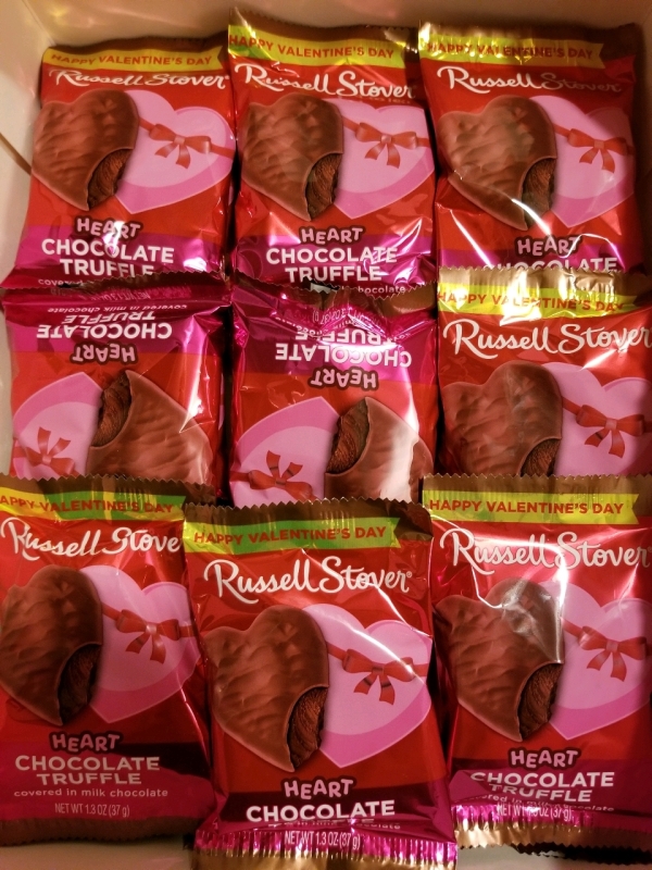 18 new (37 gram) RUSSELL STOVER chocolate truffle hearts bb June 2025