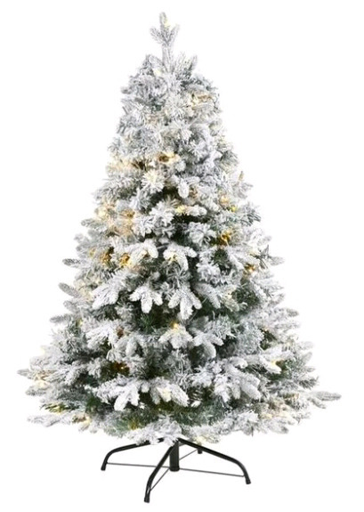 New | Nearly Natural 4 ft. Flocked Vermont Mixed Pine Artificial Christmas Tree with 300 Clear LED Lights | *Retails $295*