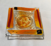 Fused Art Glass Dish Signed