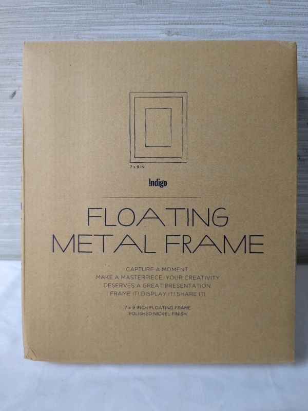 New In Box Floating Metal Frame 7x9 Inch, Polished Nickel Finish