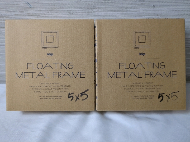2 New In Box Floating Metal Frame 5x5 Inch, Polished Nickel Finish