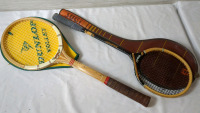 Vintage Wooden Dunlop Tennis Raquet & Wooden Wilson Squash Raquets with Cases