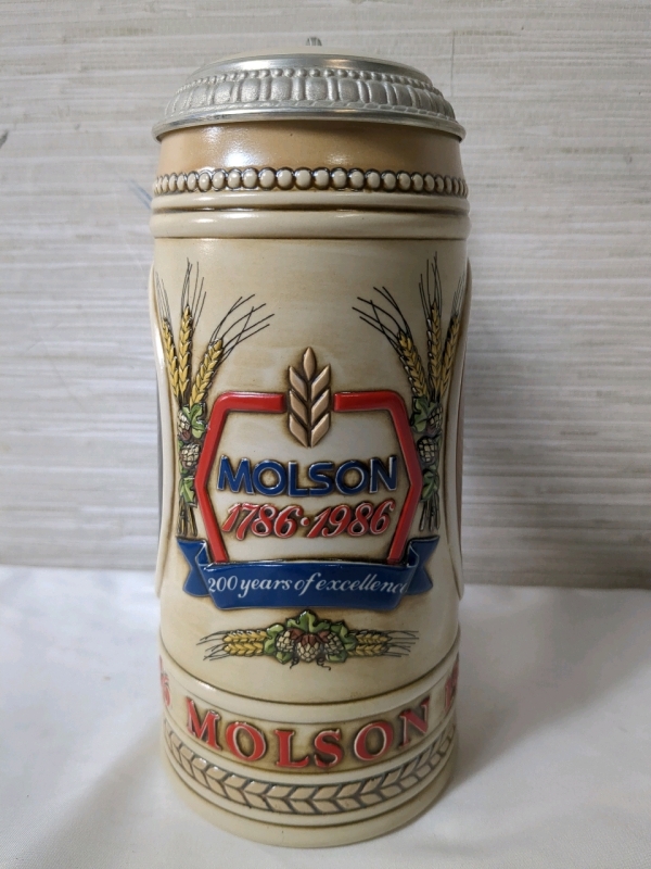 Vintage 1986 Molson Beer Stein 8.5 Inches Tall